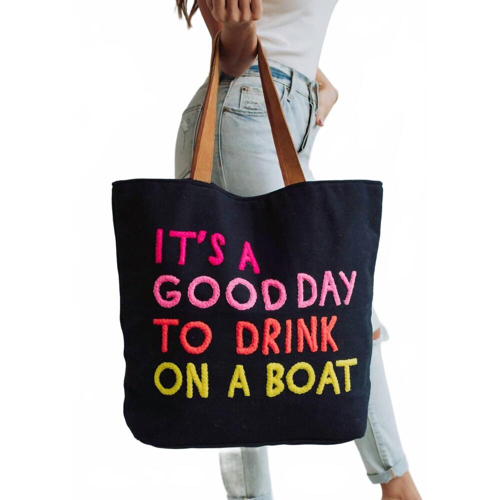 NEW PANACHE APPAREL women's drink on a boat tote bag in navy